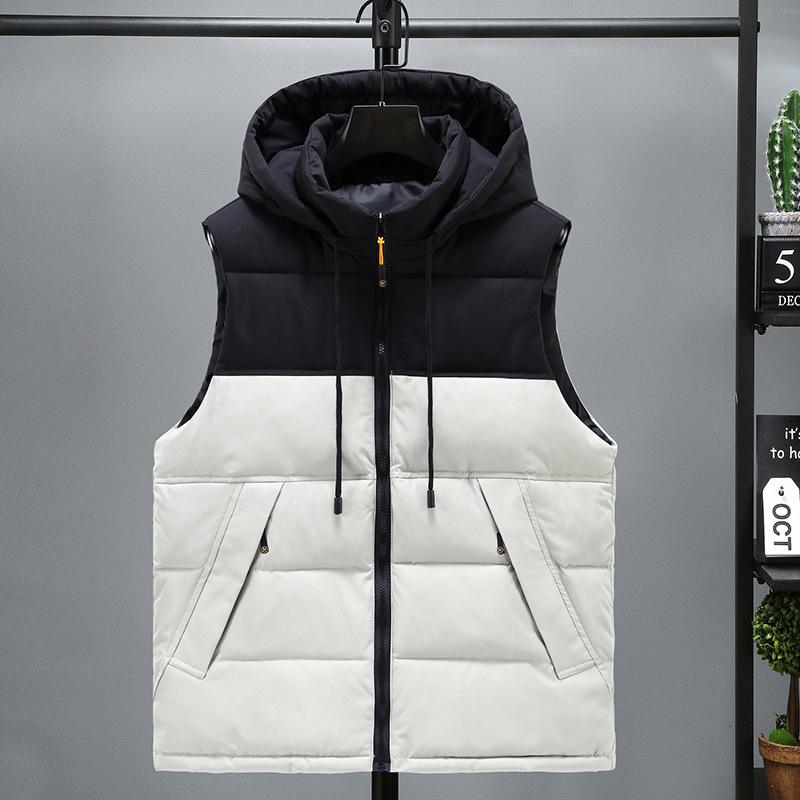 Herren Plus Size Color Block Baumwollweste mit abnehmbarer Kapuze - Herbst/Winter Lässige Weste