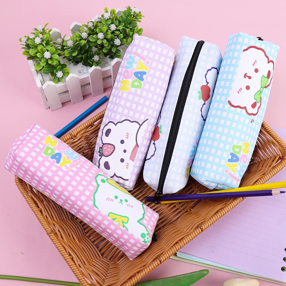 1PCS Cartoon Square Bear PU Pencil Pouch