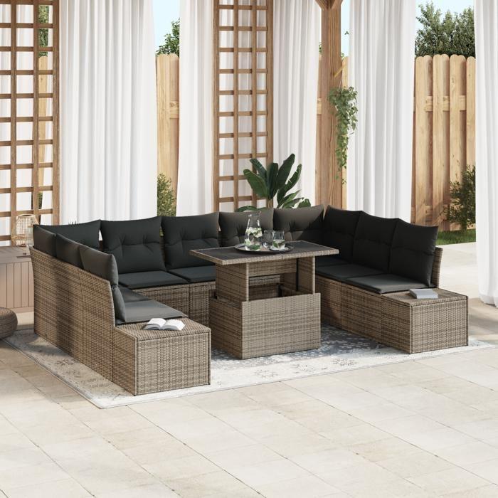 VidaXL Ensemble de canapé de jardin de 10 pièces avec coussins gris en poly rattan 3349245
