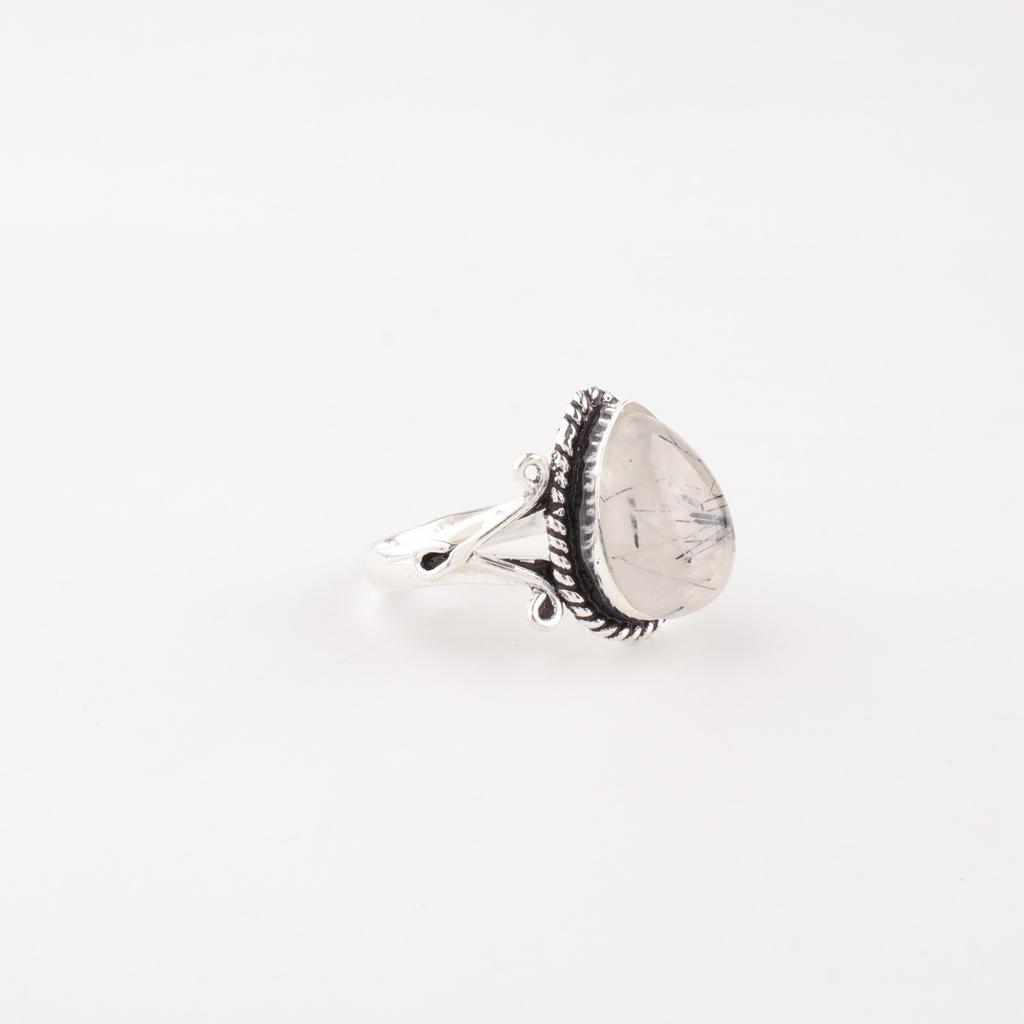 Black Rutile Gemstone 925 Sterling Silver Jewelry Handmade Ring For Girlfriend RR-57-27