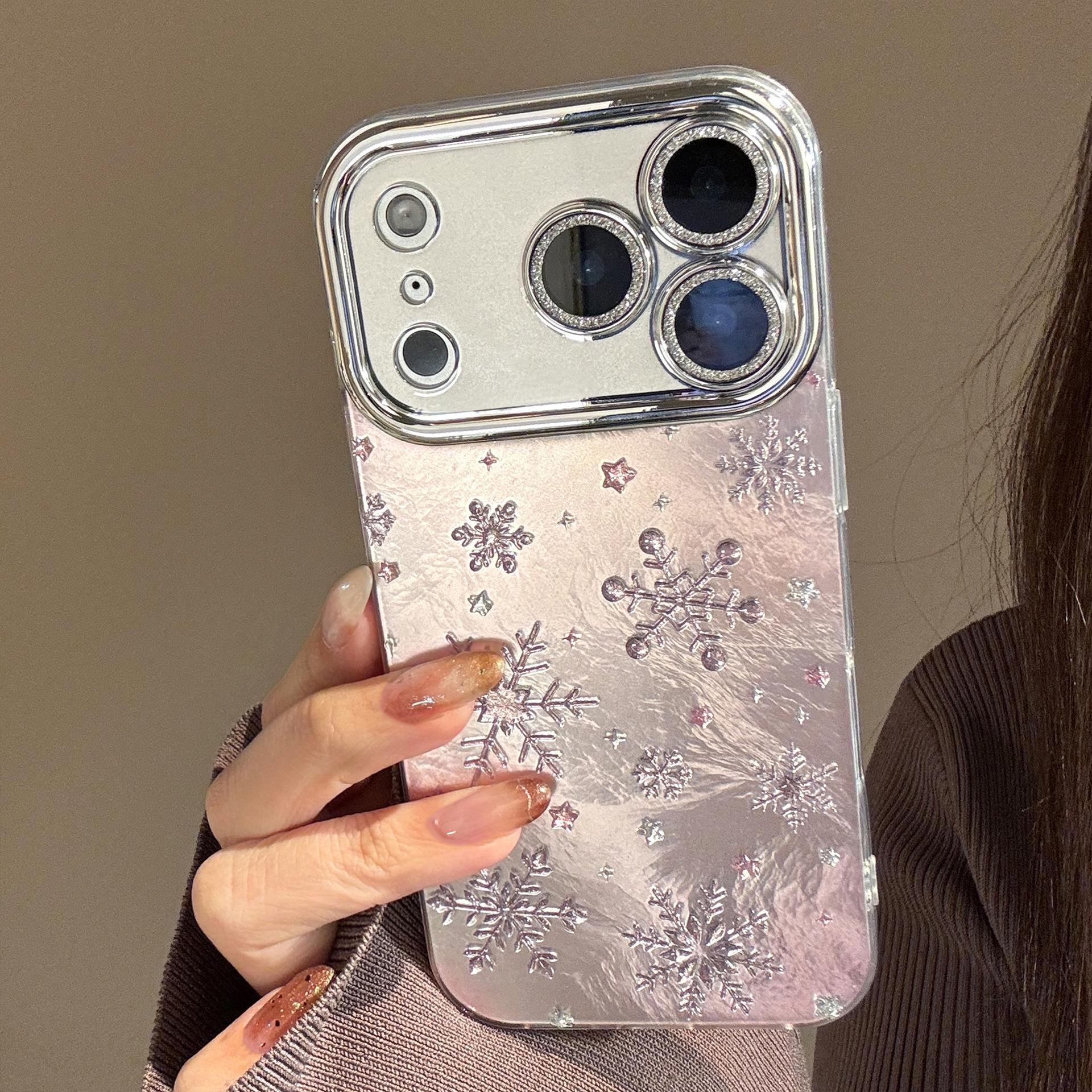 

Christmas Snowflakes Phone Case For iPhone 17 Air 16 15 14 13 12 11 Pro Max Plus Glitter Lens Film Shockproof Hard Cover iPhone 13 Pro