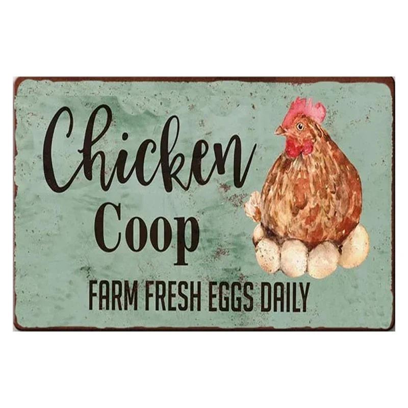 Chicken Rooster Hen Coop Egg Decorative Metal Sign, Vintage Tin Metal Plate for Farmhouse Kitchen Wall Home Decor
