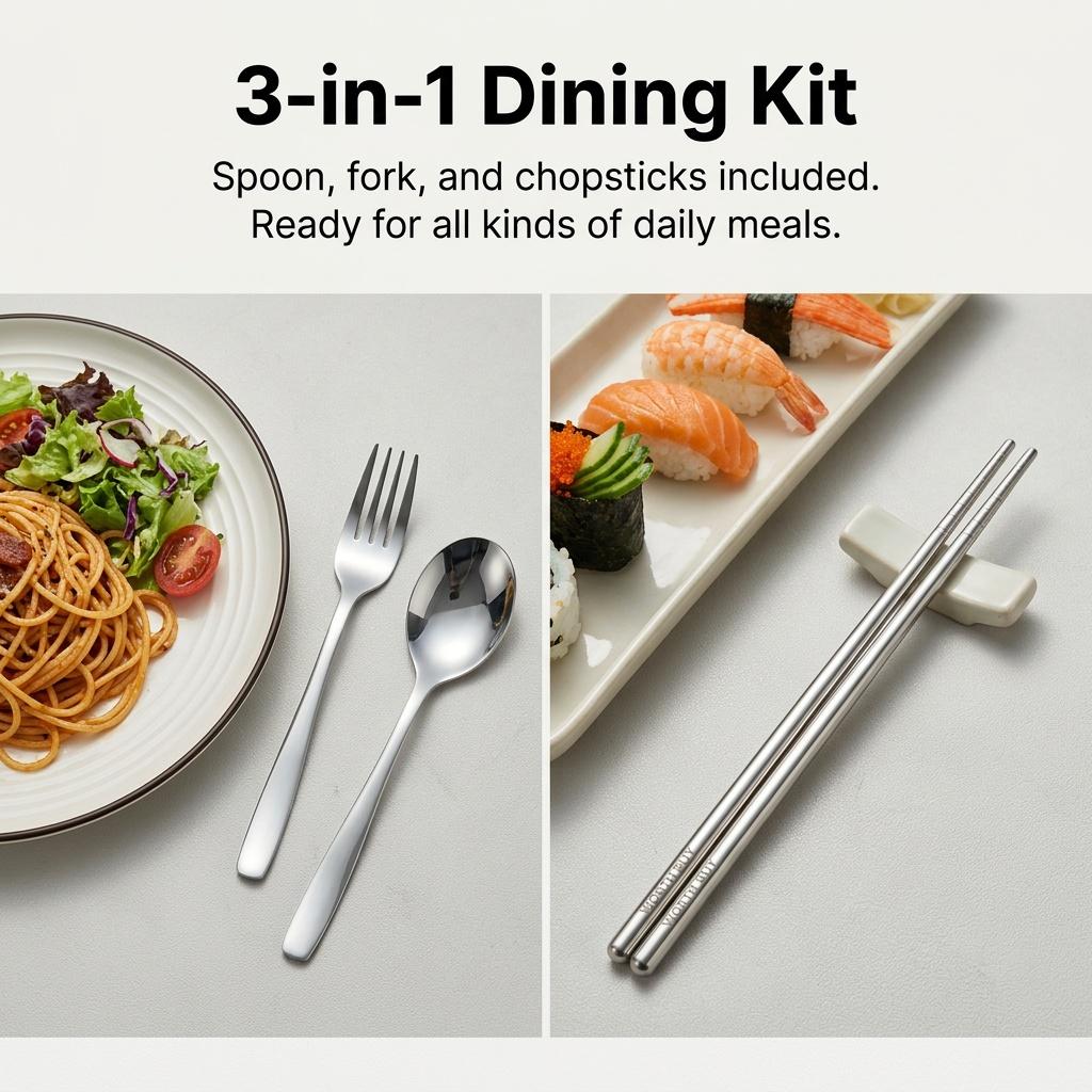 Portable Stainless Steel Cutlery Set Spoon Fork Chopsticks with Organizer Case Kids School Travel Camping Tableware Utensils