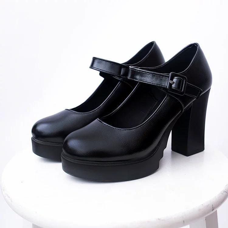 

Женские весенне-летние туфли с пряжкой A Word, неглубоким носком, на толстом каблуке, однотонные, газовые, водонепроницаемые, тайваньские деловые туфли для работы 35