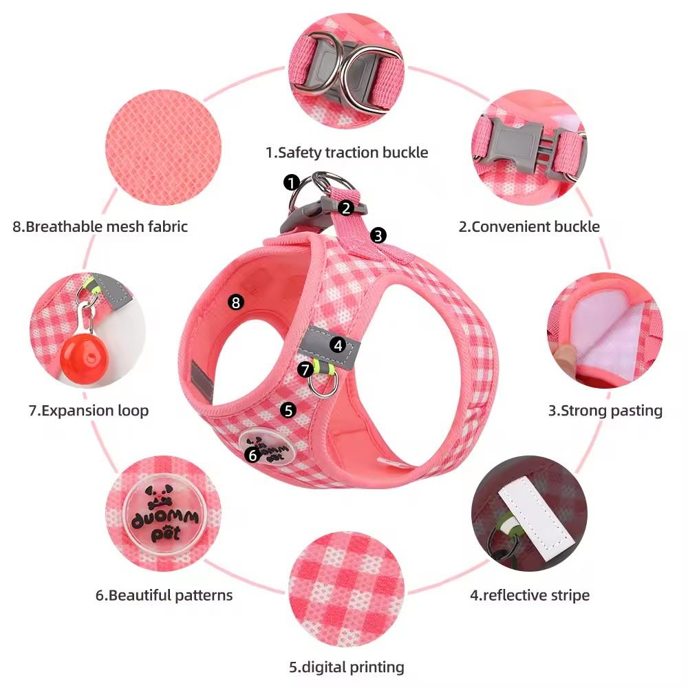 Checkered Pet Harness Kitten Strap Eye Catching Color Puppy Anti Loss Strap Outdoor  Adjustable Reflective Chest Strap