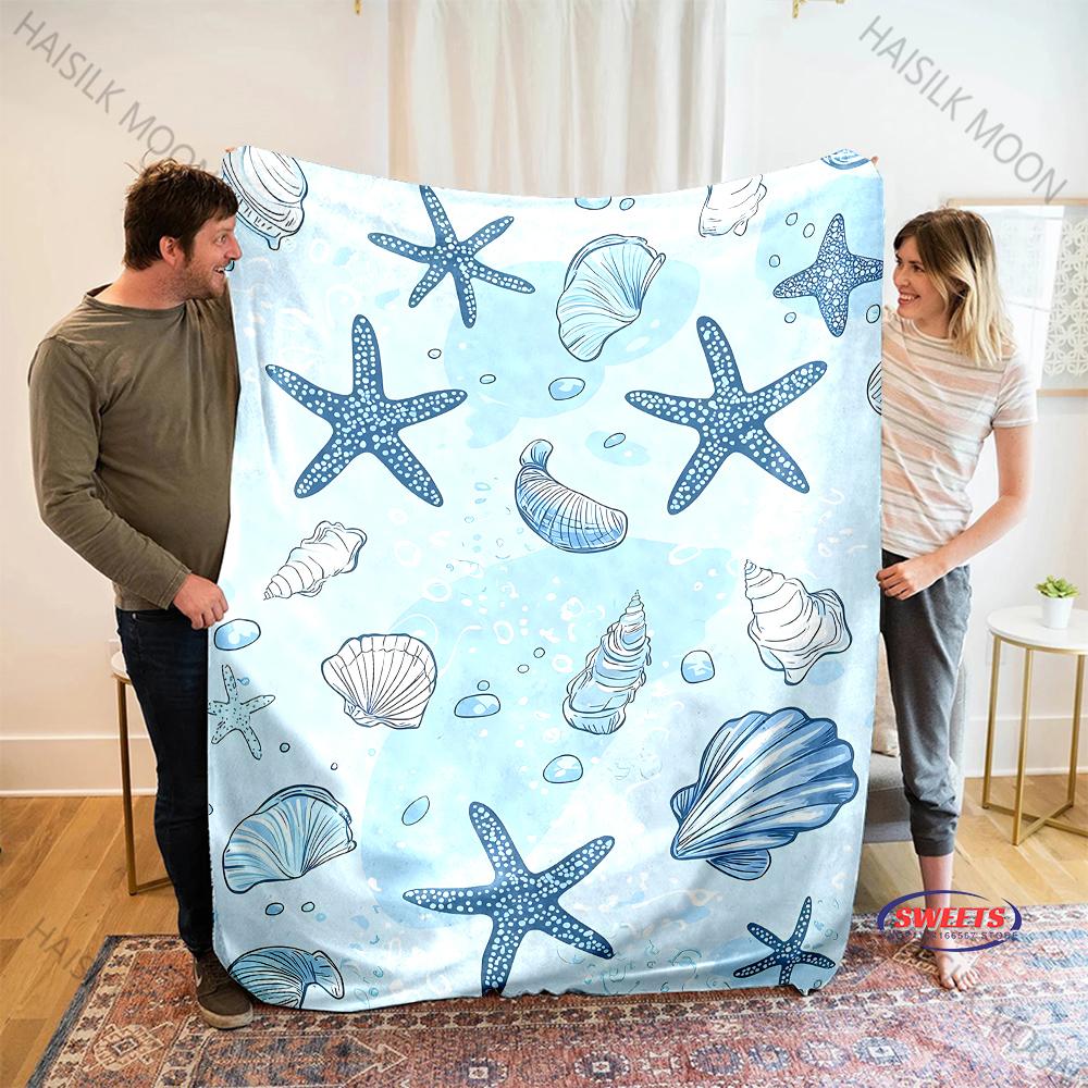 3D Printing Ocean Beach Starfish Theme Blanket Bedroom Sofa Livingroom All Seasons Shawl Blanket Birthday Holiday Gifts for Kids