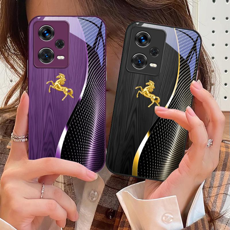 Wood Grain Golden Horse For Redmi Note 10 10T 11 12 13 14 11T 11S 12 14 Pro Plus A4 14C A3 A3x K40 Gaming Tempered Phone Case