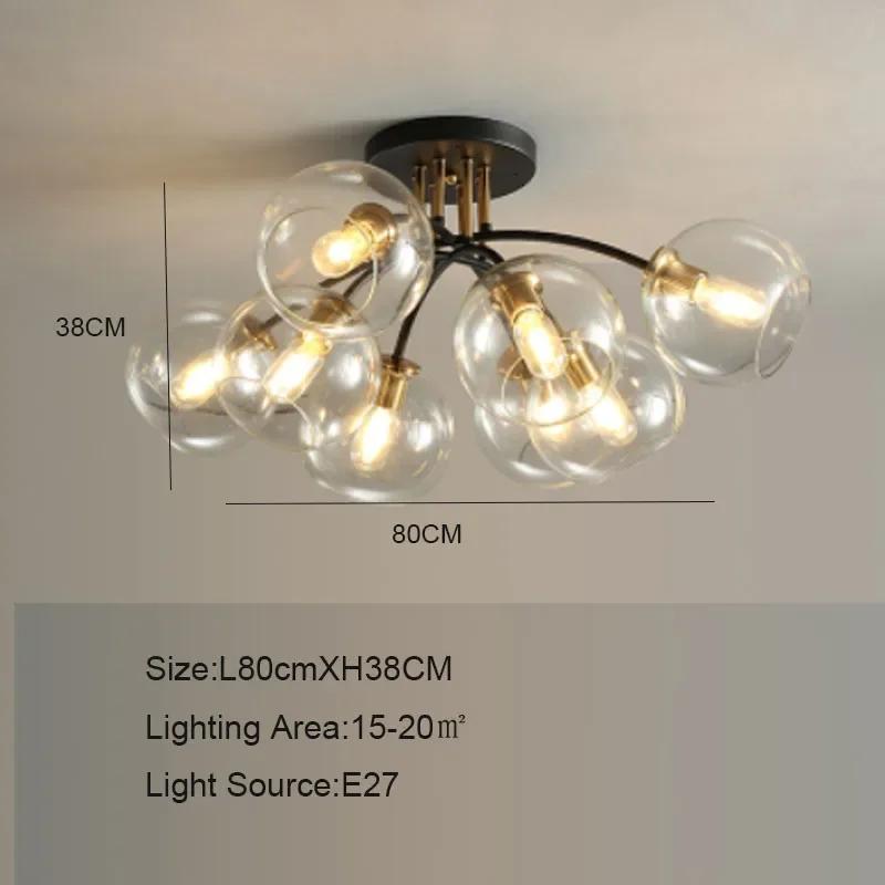 Industrial Retro LED Ceiling Lights Transparent Smoke Grey Glass Lampshade Design Black Gold Bedroom Decor Chandelier Light