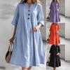 Women's Three-button Pocket Dress Women's Mid-length V-neck Half-sleeved
