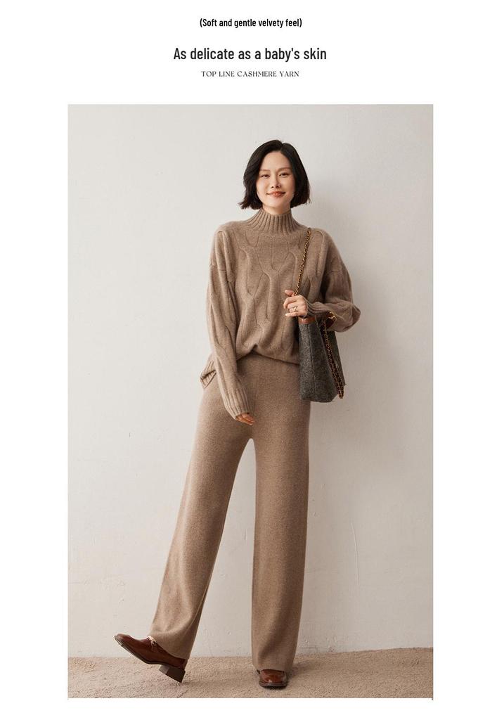 2026 Women's Plus Size Cable Knit Wool Sweater - Semi-High Neck, Thick and Loose Fit for Autumn/Winter