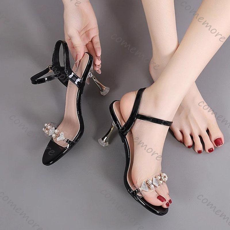 Comemore Vintage Rivet Sandals for Women's New Summer Belt Buckle High Heel Roman Sandales Femme Square Toe Sexy Sandalias Mujer