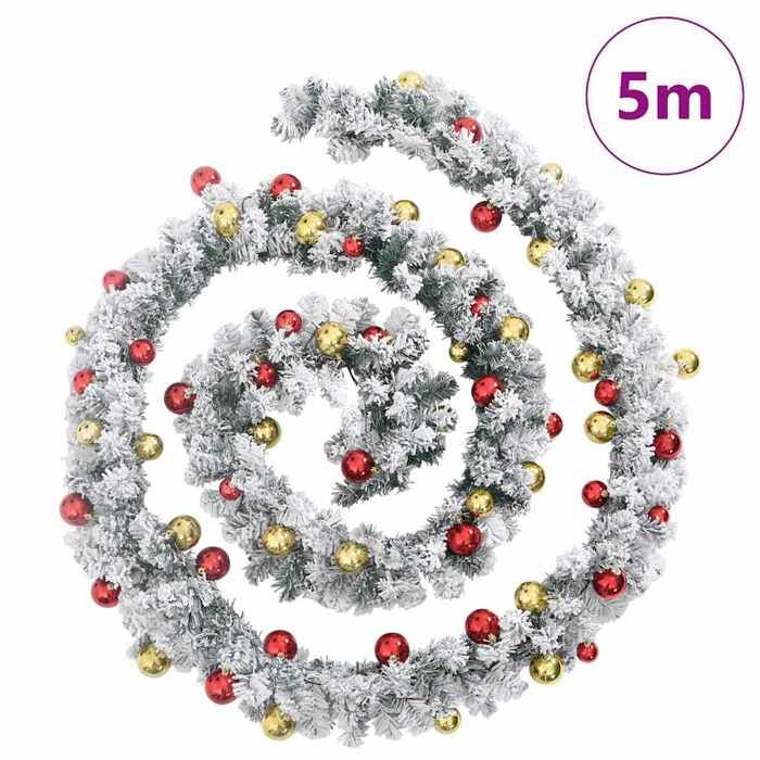 VidaXL Christmas Garland with Balls and Green LED Lights 5 M PVC, Christmas Decoration, Hanging Christmas Decor 4019672