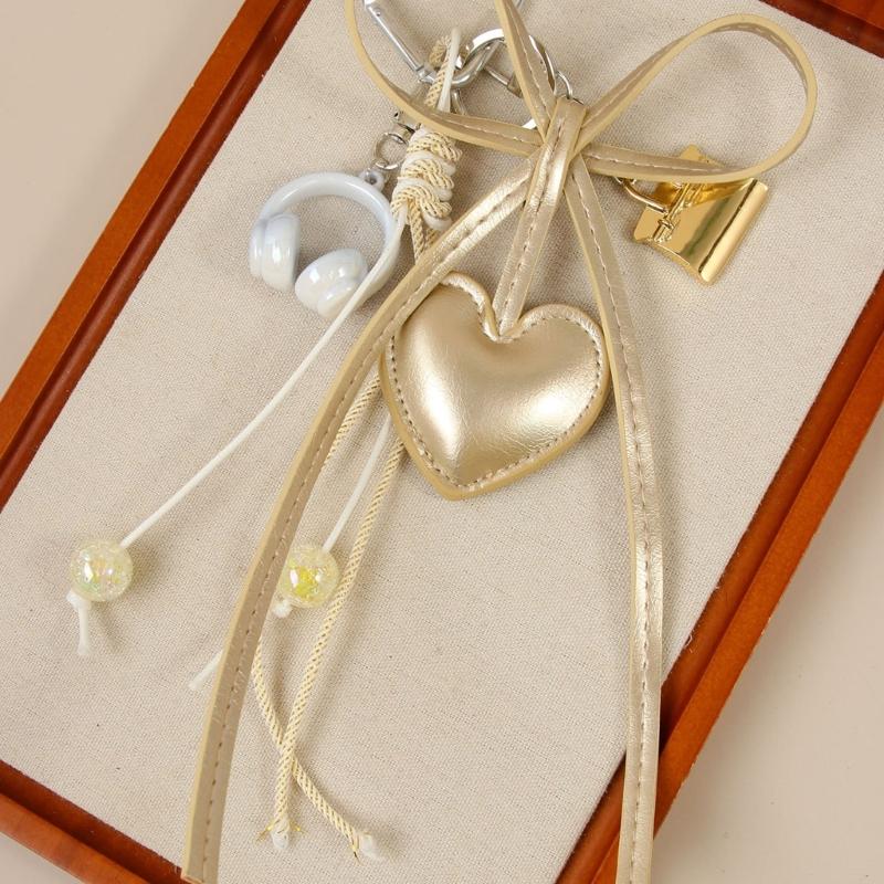 Braided Rope Keychain Heart Bows Earphone Bag Pendant Charm Fashion Bag Accessories for Handbag,Backpack Decorations