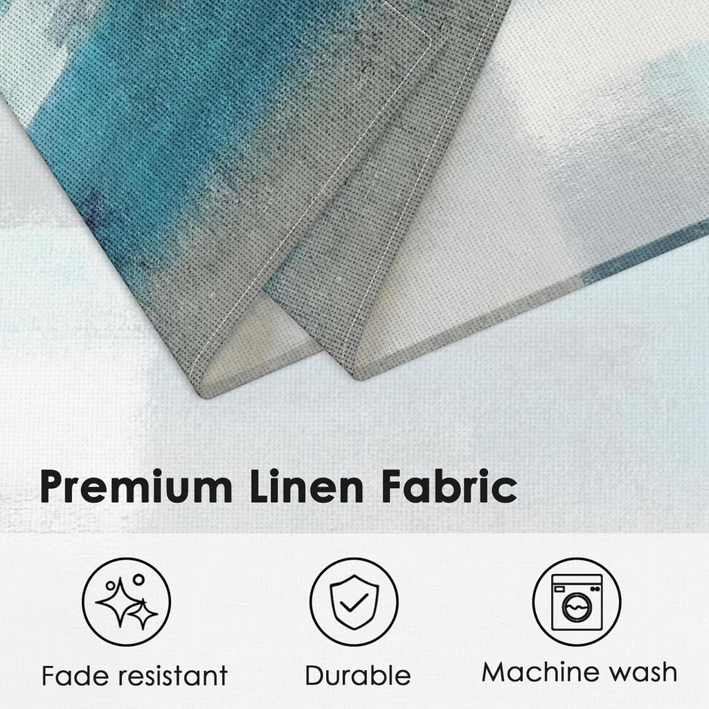 Farmhouse Placemats Set of 4, 12x18 Inch Modern Teal and Grey Abstract Art Painting Table Mats for Outdoor Home Party Kitchen Dining Decoration