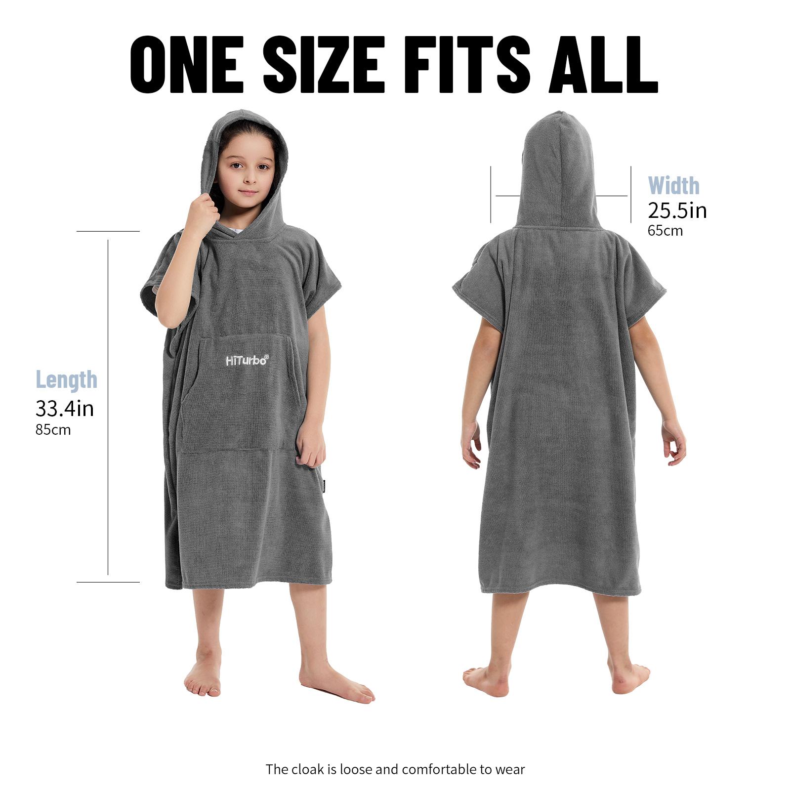 

BEPAN Hiturbo Kids Swimming Hooded Towel Surf Poncho Changing Robe, Quick Dry Microfiber Changing Towel with Pocket and Hood серый