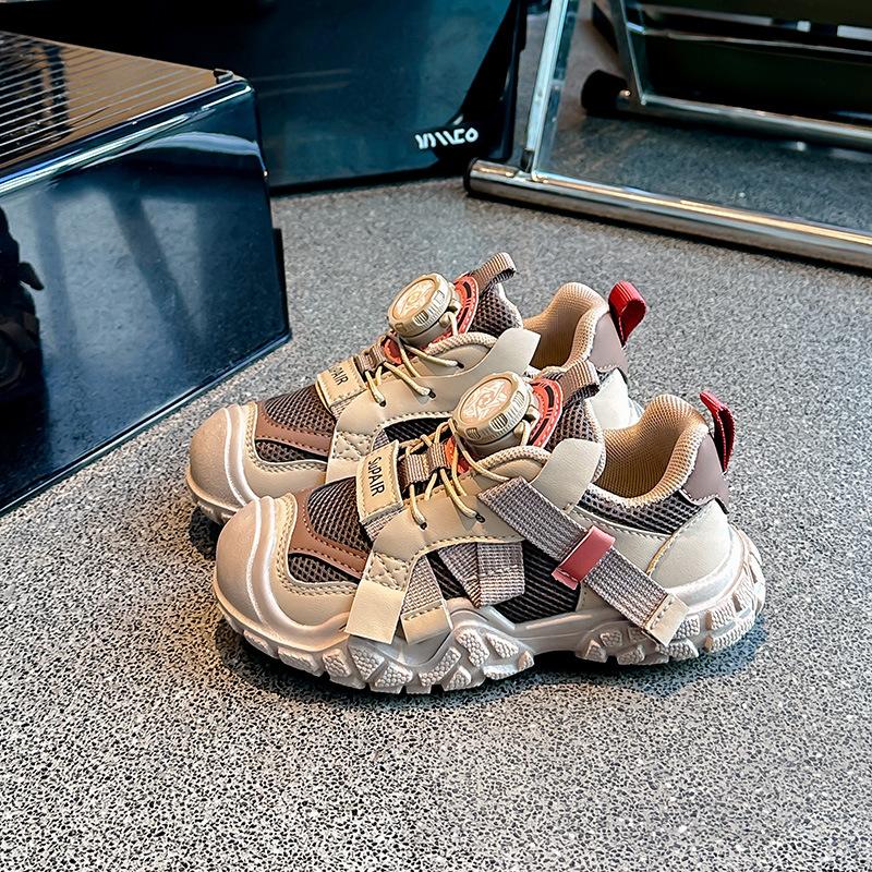 Knob buckle children's sneakers 2025 popular girls' shoes spring and autumn boys' shoes breathable mesh autumn children