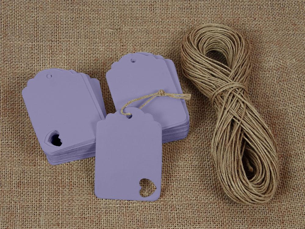100 Pcs Wedding Favor Hang Tag Rectangular Shape Heart Punched Gift Tags with Free Natural Jute Twine