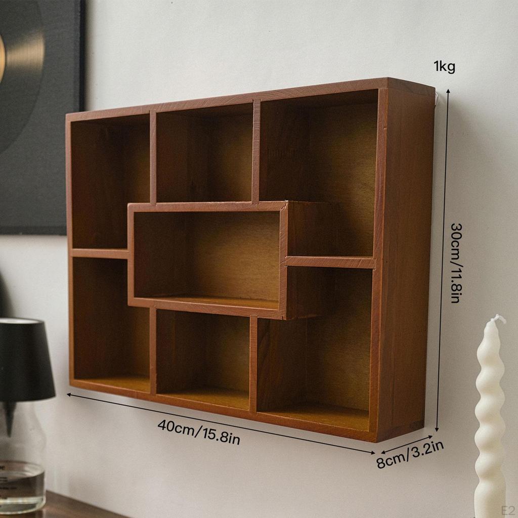 , Elegant Wooden Wall Shelf with 7 Compartments for Storage in The Office And at Home.