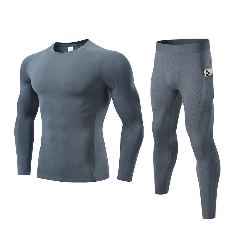 Herren Kompressions Sportset Langarm Oberteil Hose Laufen Basketball Fitnessstudio Training Schnelltrocknend Atmungsaktiv Sportbekleidung