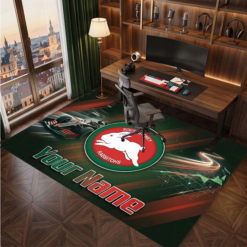 South Sydney Rabbitohs Personalized Crystal Velvet Carpet, Customized Name Text Soft Anti‑Slip Rug for Living Room Bedroom