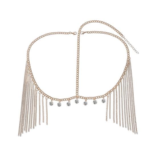 Hair Chain Adjustable Size Women Indian Headwear Multi-Layered Rhinestone Tiara with Golden Tassels Sparkling Rhinestones Headpiece