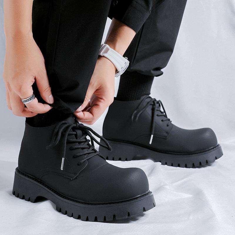 Korean style men fashion genuine leather boots big toe shoes cowboy platform boot party prom dress black white ankle botas male