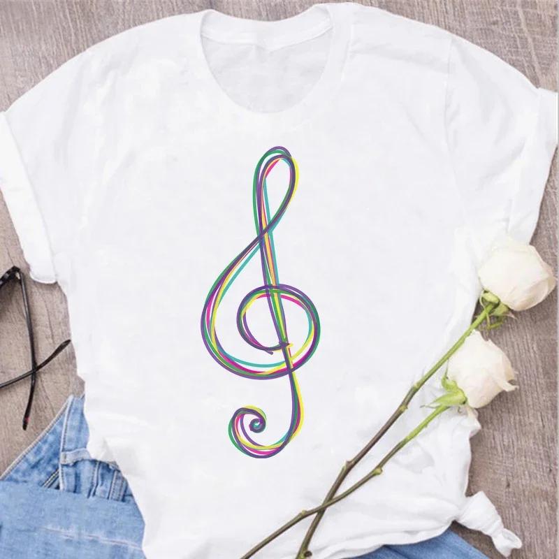 Damen T-Shirt Musik Oberteile Kurzarm Schwarz T-Shirt Damen Lässig Neu Harajuku Lustig Musiknote Kunst T-Shirt Mode