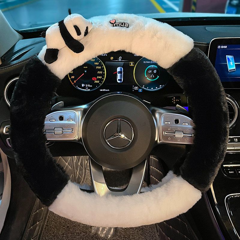 

Car Steering Wheel Cover Winter Plush Women s High-End Style 2025 New Model Cartoon Cute Car Interior Protective Cover 38cm Lying Panda Mua + Round Black and White Plush