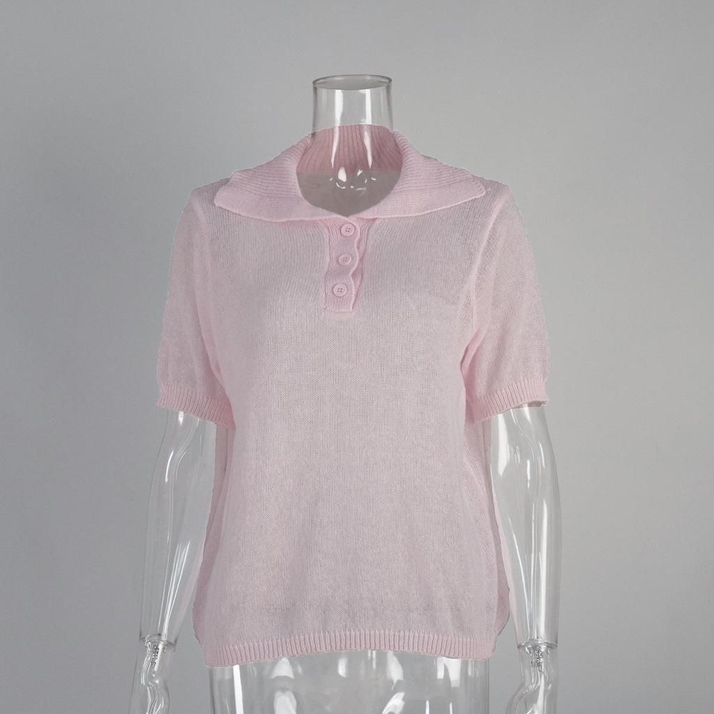 Spring/Summer 2025 Women's Cross-Border Openwork Knit Bubble Sleeve Sweater