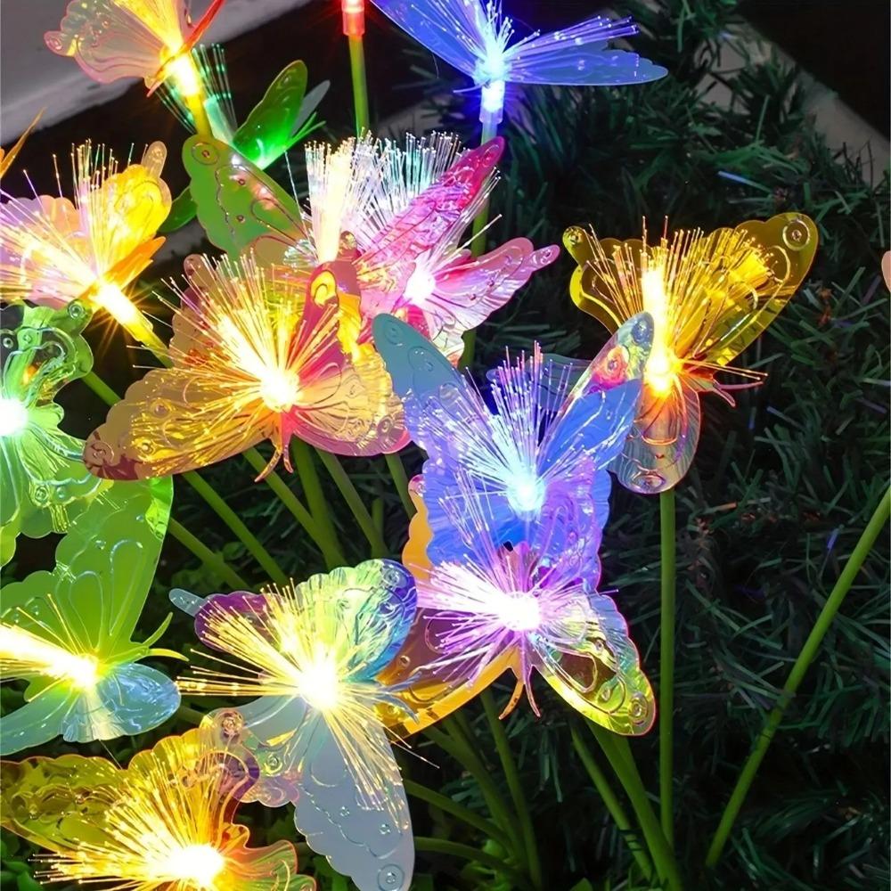 Solar-Powered Butterfly Fiber Optic Light - Waterproof Rechargeable Outdoor Garden Decor for Lawn, Yard, and Landscape