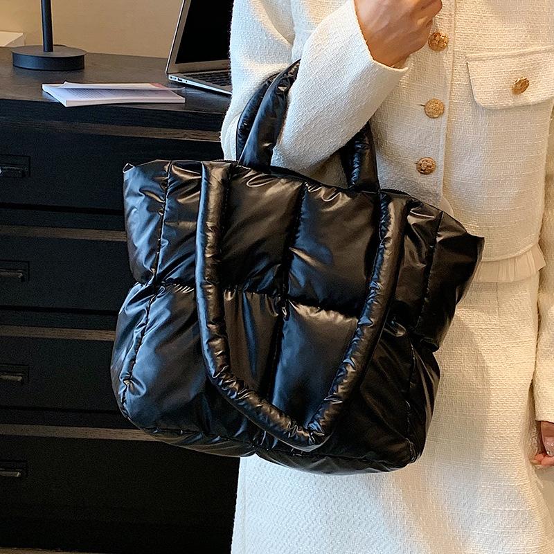 

Large capacity lightweight down bag women s 2025 new versatile simple cotton clothes shoulder bag casual portable tote bag