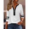 T-shirt a maniche lunghe color-block a righe Moda casual da donna Top larghi da donna Maglietta Autunno Inverno Taglie forti Scollo a V Camicia con cerniera