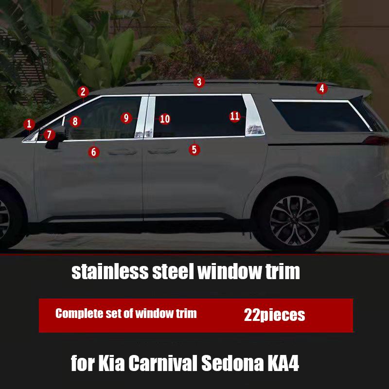 For Kia Carnival Sedona KA4 Window Full Set of Stainless Steel Bright Strip Modification Accessories