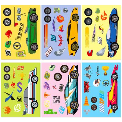 6 Pictures/package Racing Puzzle Face Change Stickers Personality Trend Cartoon Toys Children DIY Reward Stickers