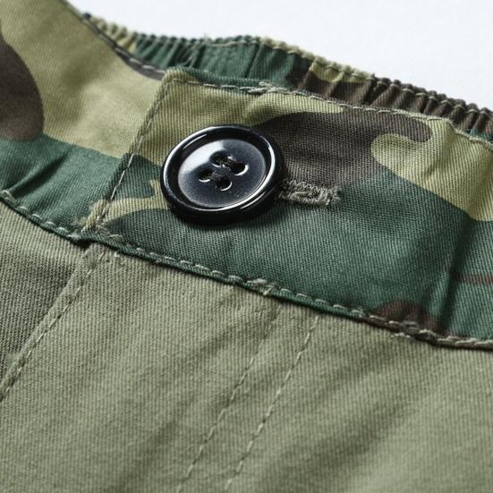 Men Cargo Shorts Mid-rise Button Zipper Fly Casual Shorts with Multi Pockets Solid Color Straight Wide Leg Summer Shorts