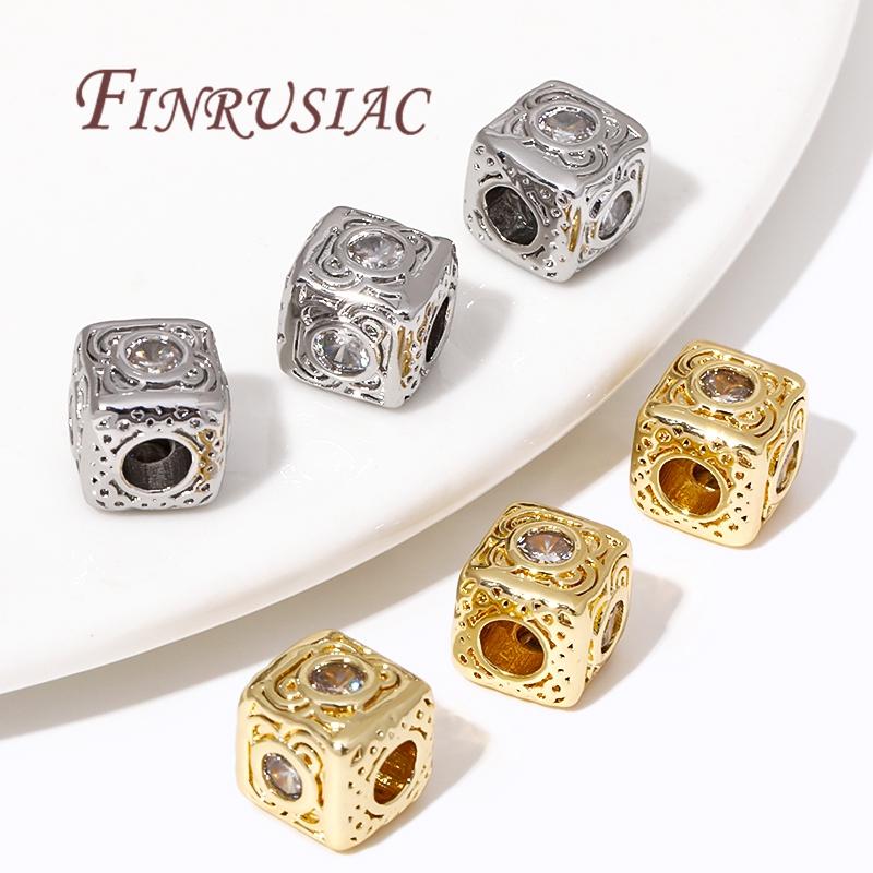 Volné korálky pozlacené 18K zlatem, mosazné čtvercové korálky se zirkony pro výrobu náramků, oddělovače korálků, DIY korálkovací šperkařské doplňky