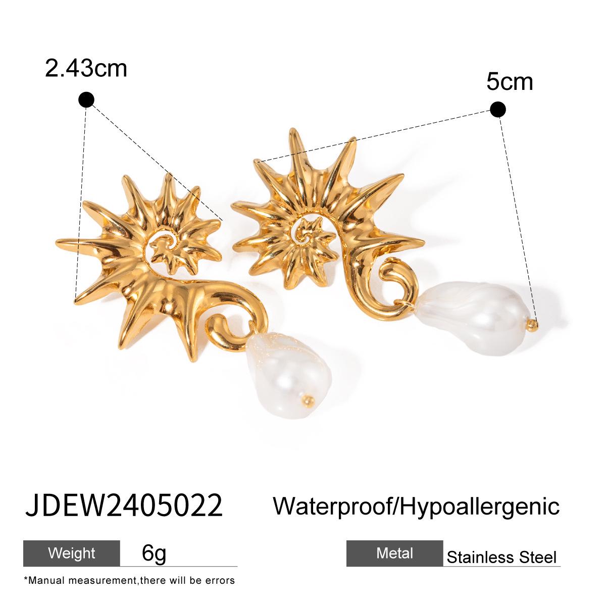 

18K Gold Seahorse Spiral Earrings with Irregular Pearl - Hypoallergenic Stainless Steel