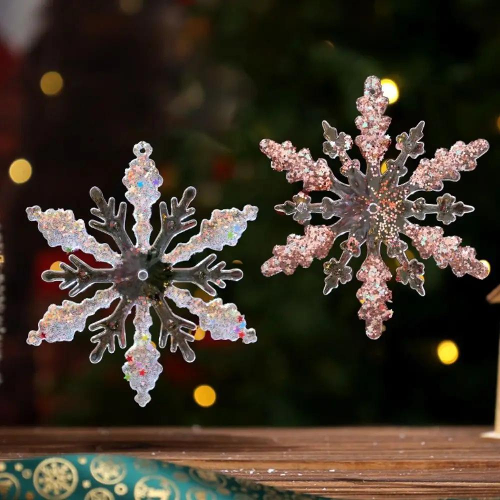 Acrylic Christmas Snowflake Pendants Transparent Glitter Christmas Tree Hangings Snowflake Design Crystal Clear
