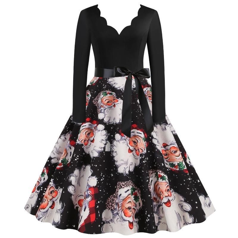 JPNTKY Fashion Spring Autumn Long Sleeve V-Neck Casual Dresses