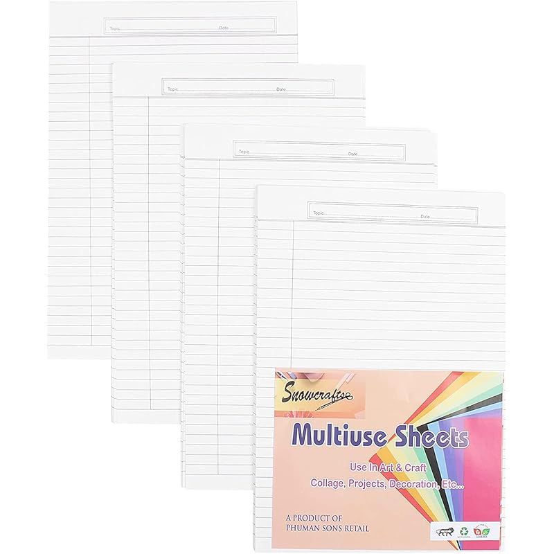 

SNOW CRAFTS A4 Size Both Side Ruled Sheet for Project/Assignment/Practical/Homework (Pack of 100 sheets) A4 білий
