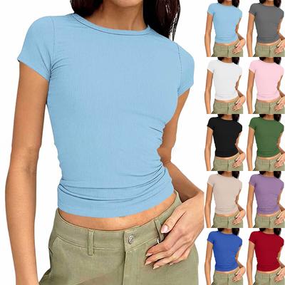 Women's Fashion  Color  Neck Short-Sleeved Slim Fit Short-Sleeved Top