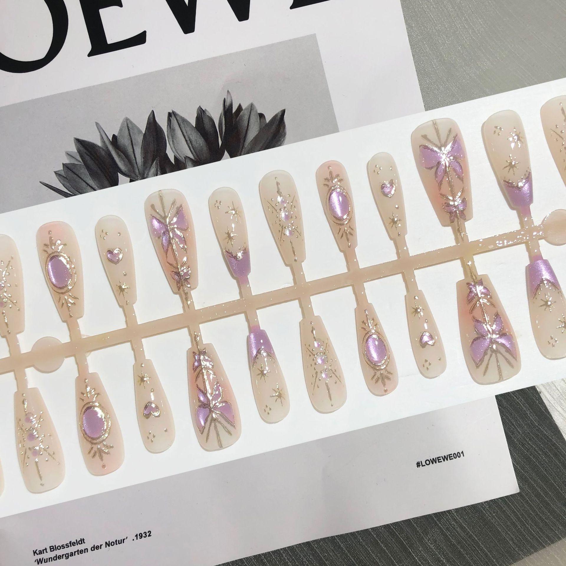 

Romantic Princess Baroque Purple Cat Eye Press-On Nails - Gentle High-End French Galaxy Stickers