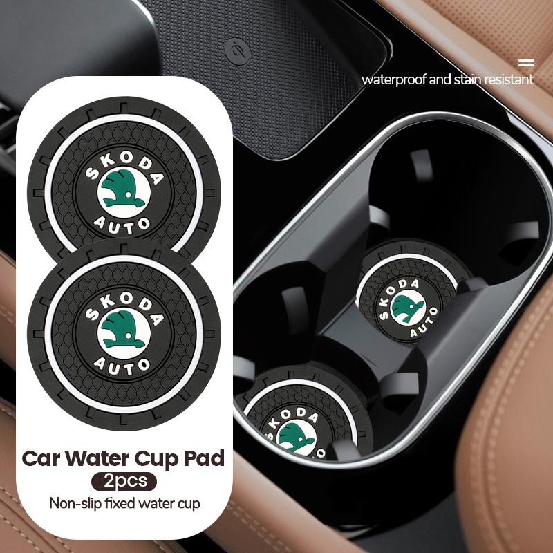 2pcs Car Coasters Water Cup Holder Pads Cup Slot Non-Slip Mat Interior Accessories For Skoda Octavia 1 2 3 A4 A5 A7 A8 MK1 MK2  YI2