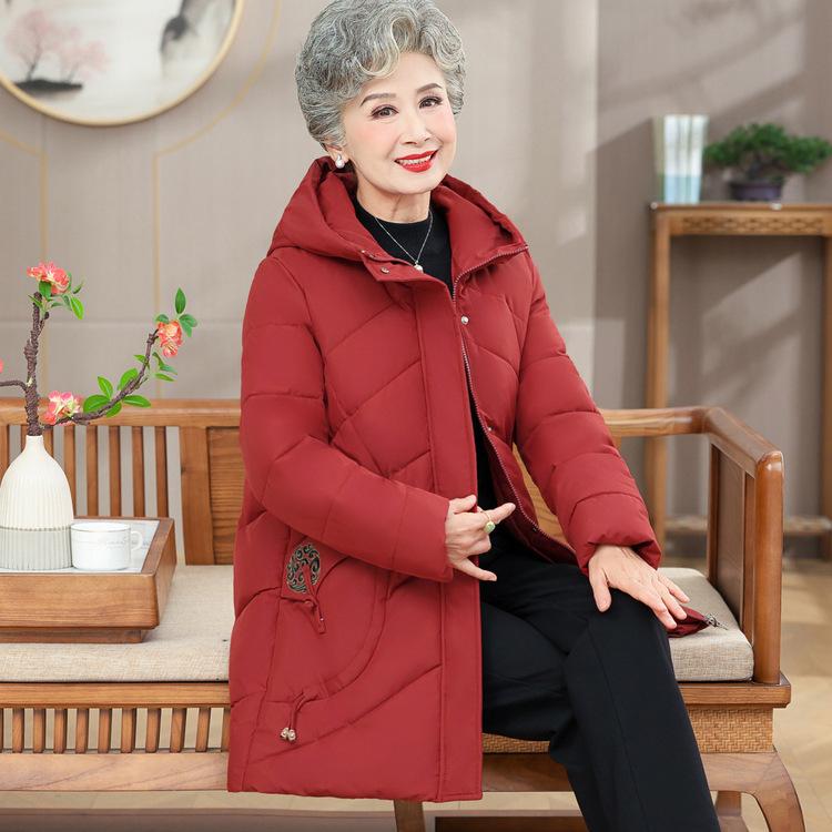 

Зимняя хлопковая куртка для людей среднего и пожилого возраста, женская бабушкина толстая хлопковая куртка, мамина теплая хлопковая куртка средней длины с капюшоном L красный