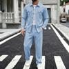 Men's Linen Two-Piece Set with Long Sleeve Shirt and Pants, Turn-Down Collar, Double Pockets, Loose Fit Casual