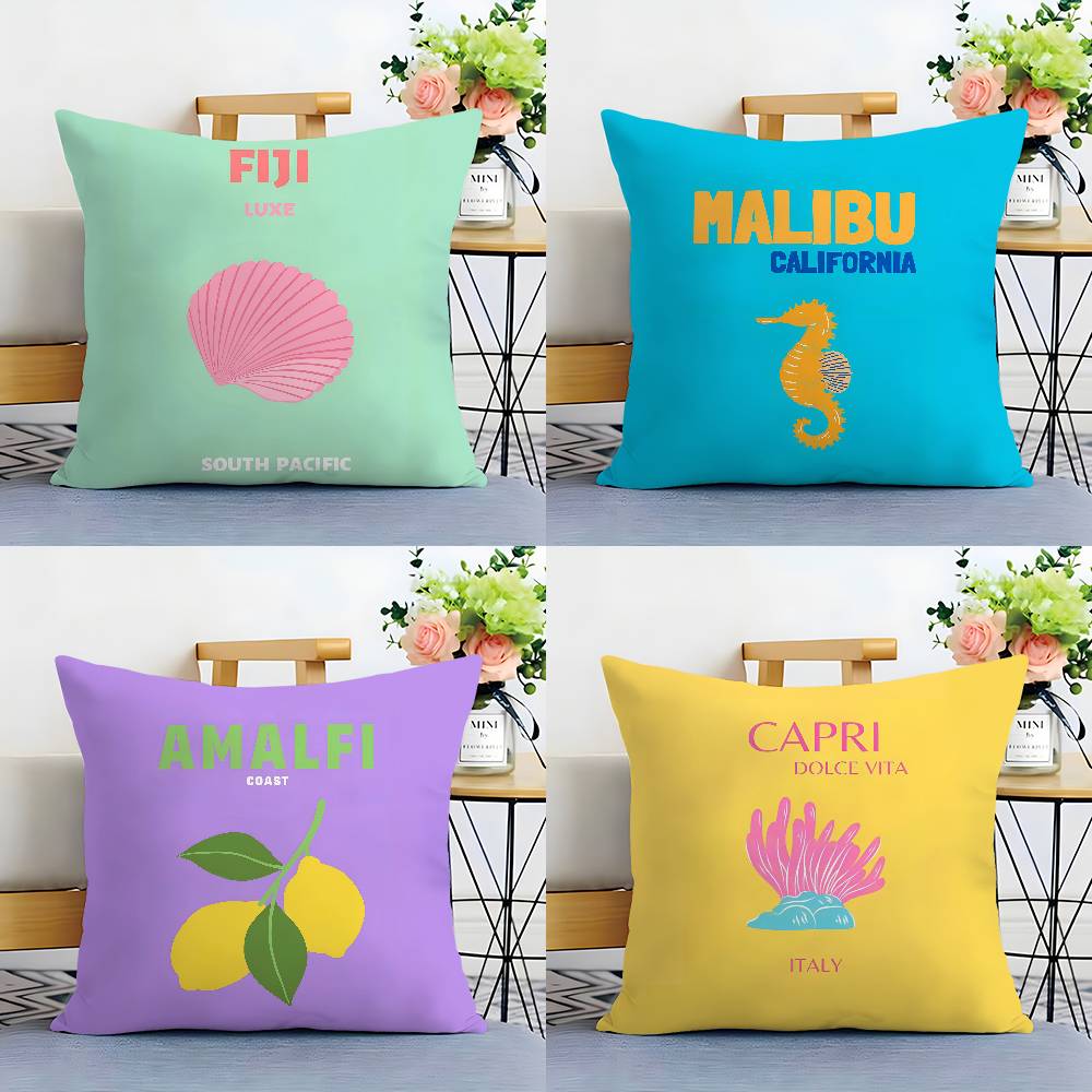 Anime Summer Travel Series Pillow Case Plush Fabric Soft Double Sided Print Home Sofa High Quality Cushion Cover Throw