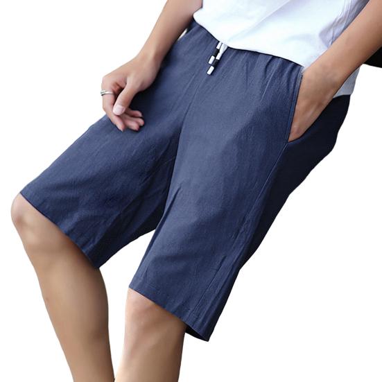 Cheap Men Shorts Mid Waist Breathable Bottoms Casual Straight Knee
