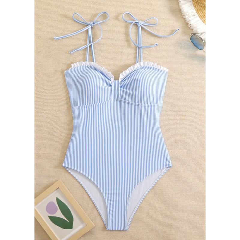

Сексуальный купальник на бретельках, цельный, в полоску, с оборками, женский купальный костюм для купания, плавания, пляжная одежда XL синий