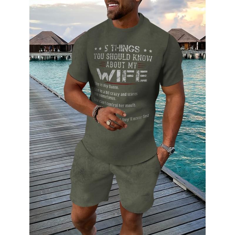 Men s Casual Sports Set, Breathable Outdoor Casual Outfit, Men s T-shirt & Five-point Shorts Suit S