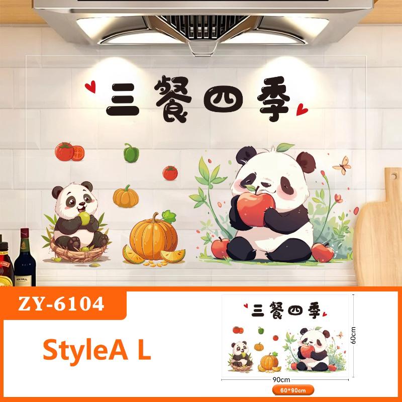 Küche Selbstklebende Ölbeständige Wandaufkleber Niedlicher Panda-Druck Öl Rauch Beständig Fliesenaufkleber Beweis Wasserdichte Tapete